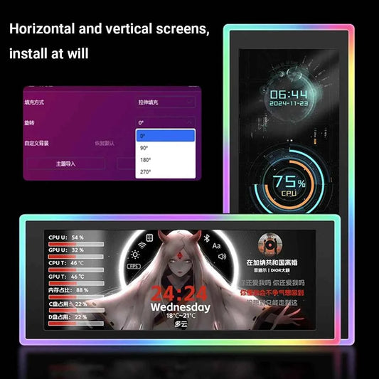 Smart Secondary Screen for PC Case, 6.86 Inch Custom HD Dynamic Theme Display, Small Expandable Display Side Screen