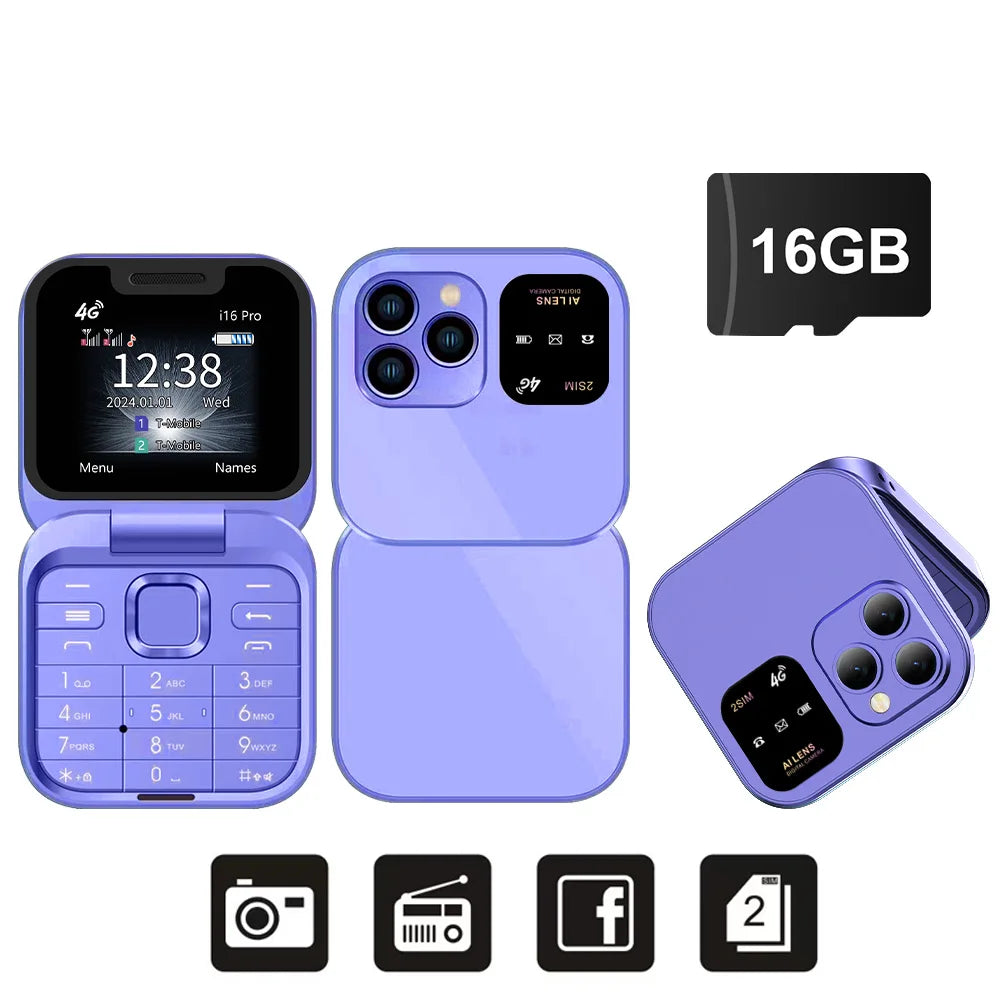 SERVO i16 Pro 4G Mini Flip Phone – Dual SIM, Call Recording, Speed Dial, FM Radio, Blacklist