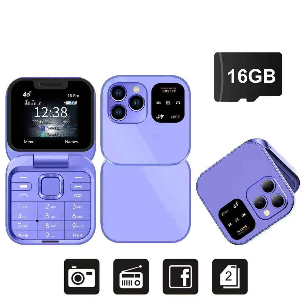 SERVO i16 Pro 4G Mini Flip Phone – Dual SIM, Call Recording, Speed Dial, FM Radio, Blacklist