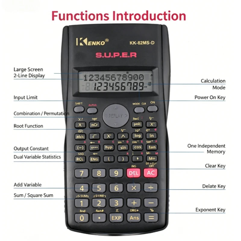 Portable 2-Line Scientific Calculator 240 Functions Handheld Student Calculator For School Math Exam Office Teaching Daily Use