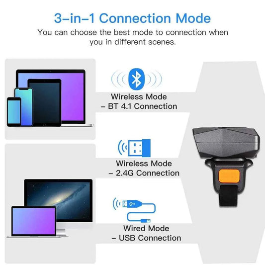 Eyoyo EY-016 2D Wearable Ring Barcode Scanner Mini Portable 3-in-1 USB Wired 2.4G Wireless Bluetooth Finger Scanner iPad iPhone
