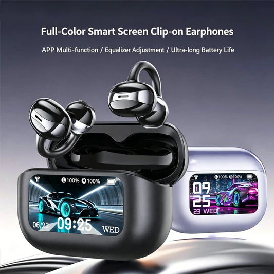 BOSECXTING Ultra Pro7 Wireless Clip-on Earbuds with Full Color Screen and Noise Cancellation