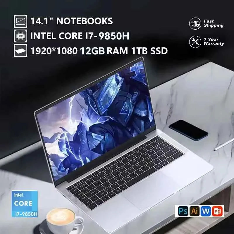 2026 Laptop Core i7 9850H A3950 Portable Laptops Windows 11 Pro 16GB RAM 1TB SSD 1920*1080 HD PC Gaming Computer Notebook Gamer