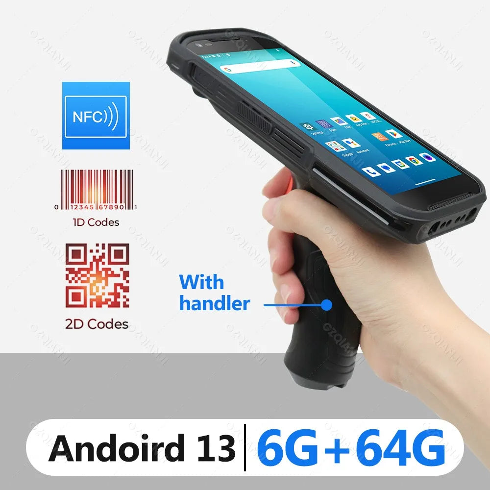 6G64G PDA Terminal Android 13 with NFC Bluetooth Wifi GPS Grip 2D Barcode Scanner Reader Data Collector Mobile Warehouse device