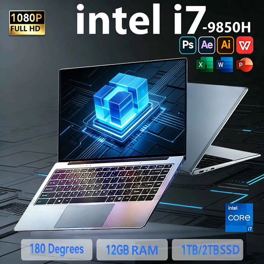 14.1" Portable Windows 11 Laptops Computer Intel Core i7 9850H/i7-8650U 12GB RAM 1TB 2TB SSD Laptops Office Study Notebook PC