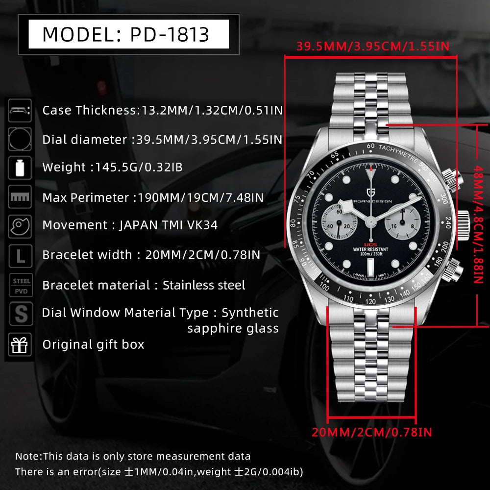 PAGANI DESIGN BB Panda Chronograph Sport Men's Quartz Watches 2025 New Stainless steel bracelet 100M Waterproof Wrist watch Men