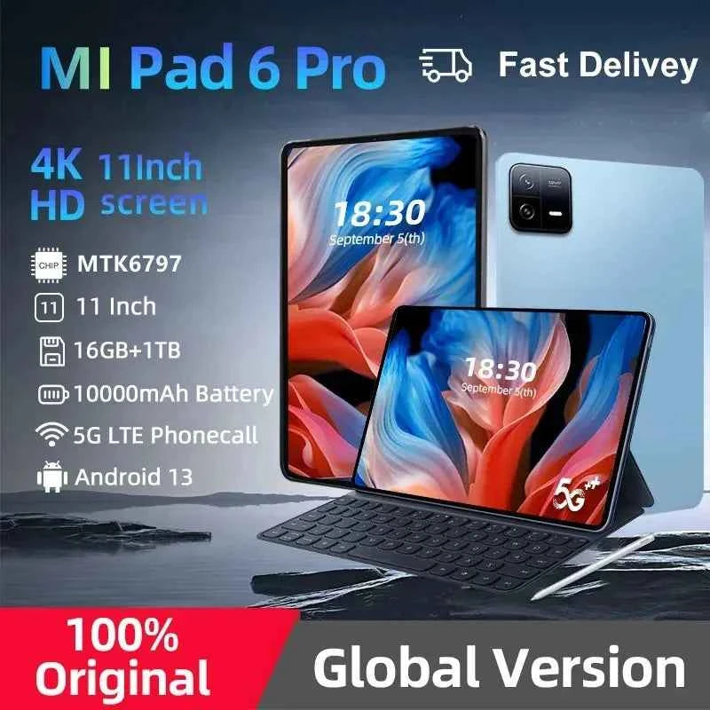 2024 NEW Original Pad 6 PRO Tablet  Android 13 16GB 1T 11 Inch 10000mAh 5G Dual SIM Phone Call GPS Bluetooth WiFi WPS Tablet
