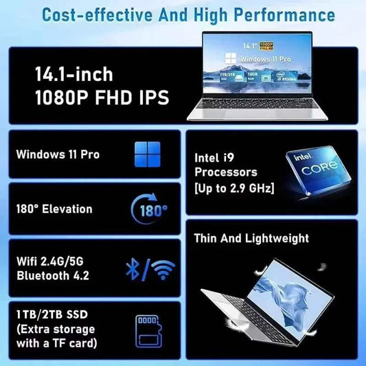 14.1" Portable Laptop – Intel Core i9-10980HK or N150, 16GB RAM, Up to 2TB SSD, 4K, Windows 11 Pro