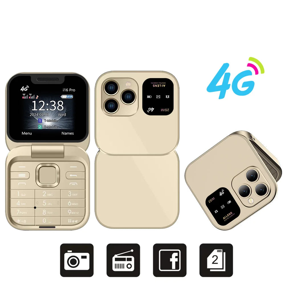 SERVO i16 Pro 4G Mini Flip Phone – Dual SIM, Call Recording, Speed Dial, FM Radio, Blacklist