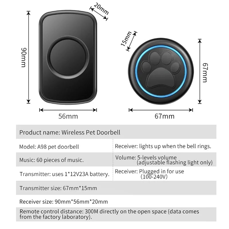 CACAZI Smart Pet Bell for Dog Cat To Go Outside Waterproof Touch Button Dog for House-Training Sensor Motion 2 Button 1 Receiver