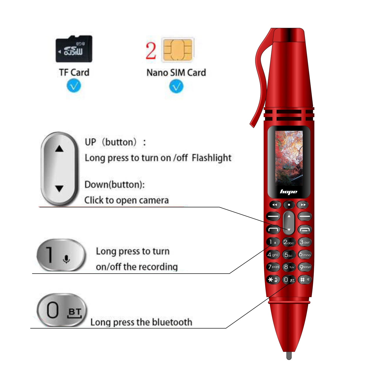 UNIWA AK007 Mini Pen Phone – 2G GSM, Dual SIM, 0.96" OLED, Bluetooth Dialer, FM Radio, Magic Voice