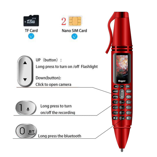 UNIWA AK007 Mini Pen Phone – 2G GSM, Dual SIM, 0.96" OLED, Bluetooth Dialer, FM Radio, Magic Voice