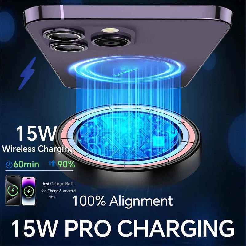 UYUXIO 15W Magnetic Wireless Car Charger and Dashboard Mount for iPhone 16 15 14 12