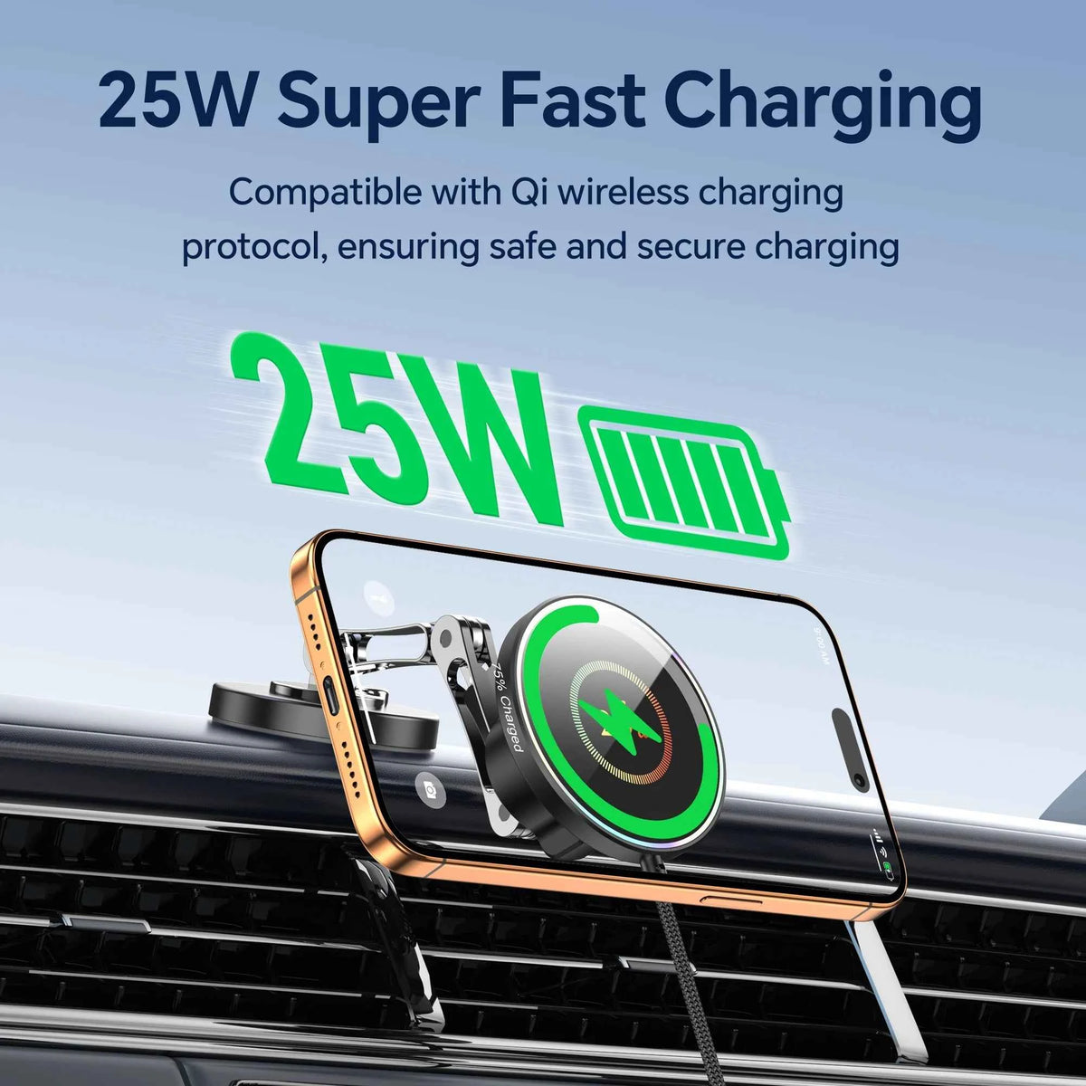 25W Magnetic Wireless Car Charger and Mount for iPhone 17 16 15