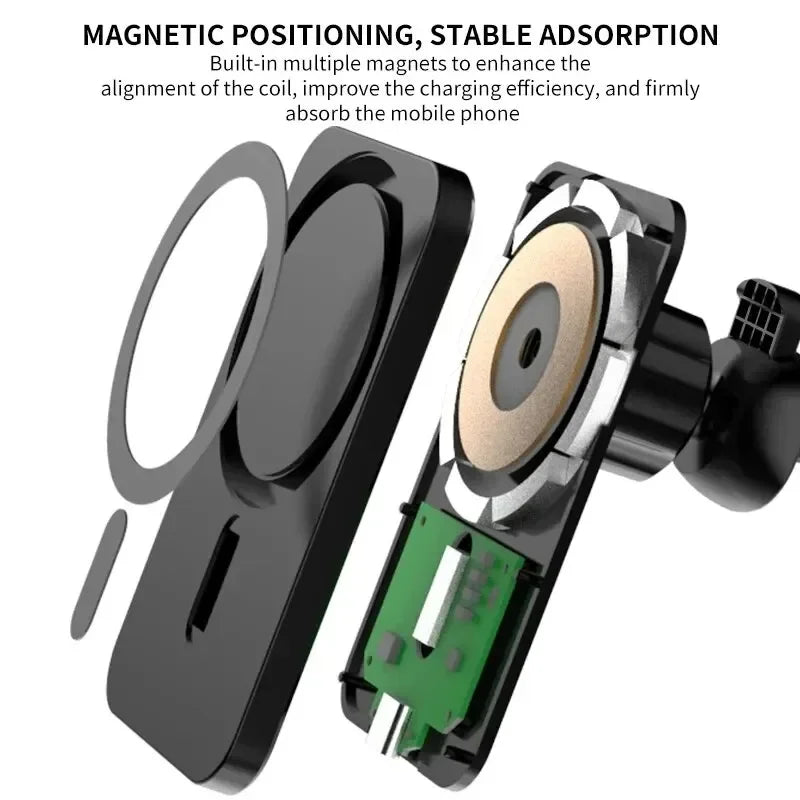 15W Magnetic Wireless Car Charger Mount for iPhone 15 14 13 12 and Xiaomi