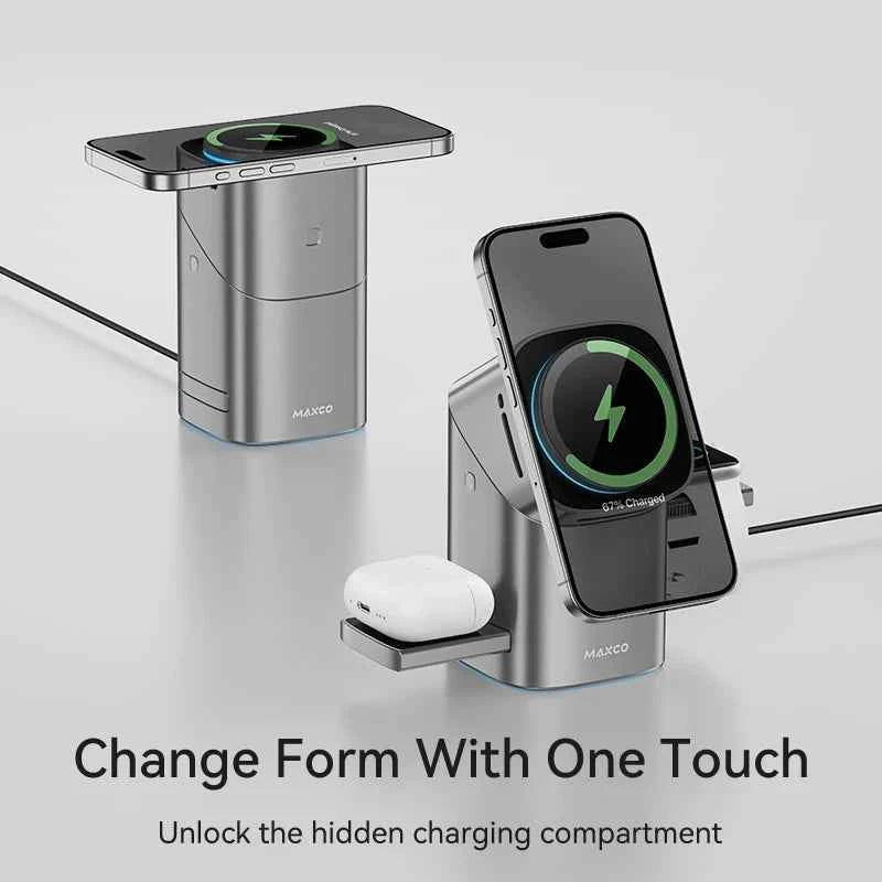 Qi2 15W 3-in-1 Magnetic Wireless Charging Station for iPhone, Apple Watch & AirPods