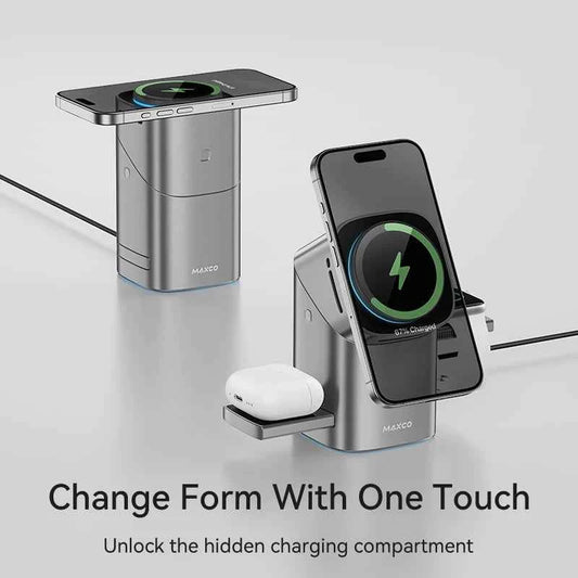 Qi2 15W 3-in-1 Magnetic Wireless Charging Station for iPhone, Apple Watch & AirPods