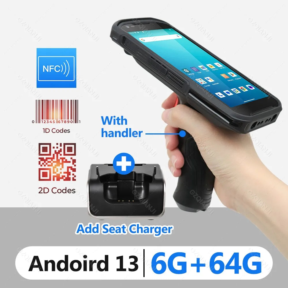 6G64G PDA Terminal Android 13 with NFC Bluetooth Wifi GPS Grip 2D Barcode Scanner Reader Data Collector Mobile Warehouse device