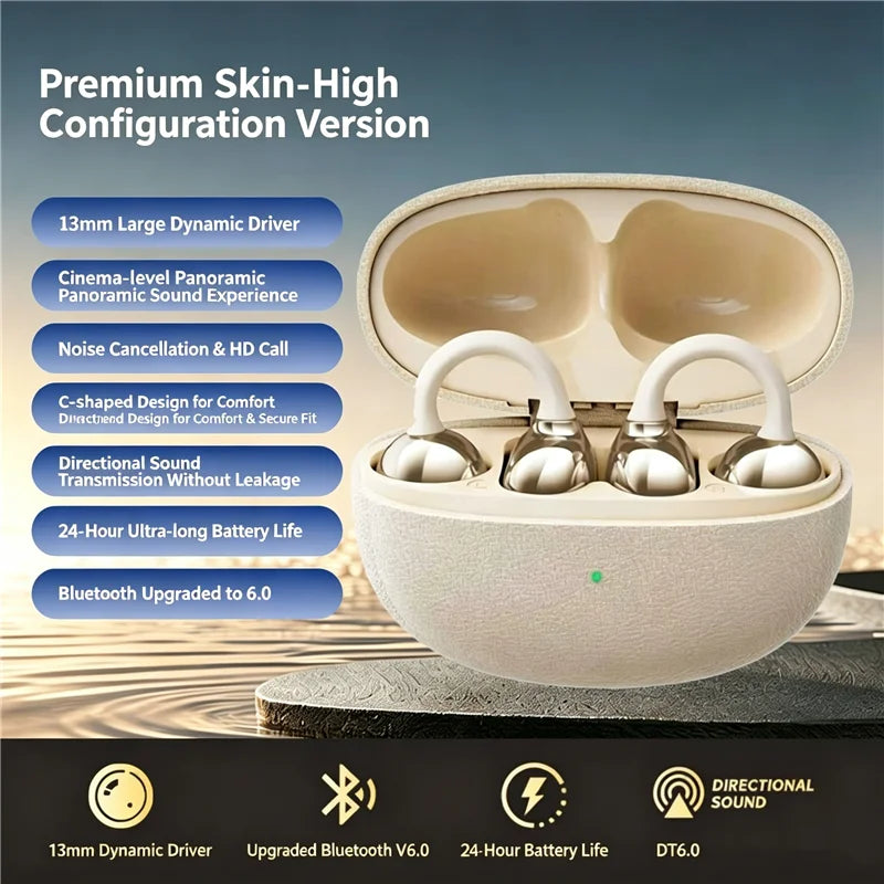 KEBIDUMEI Clip-on Open Ear Bluetooth 6.0 Wireless Earbuds