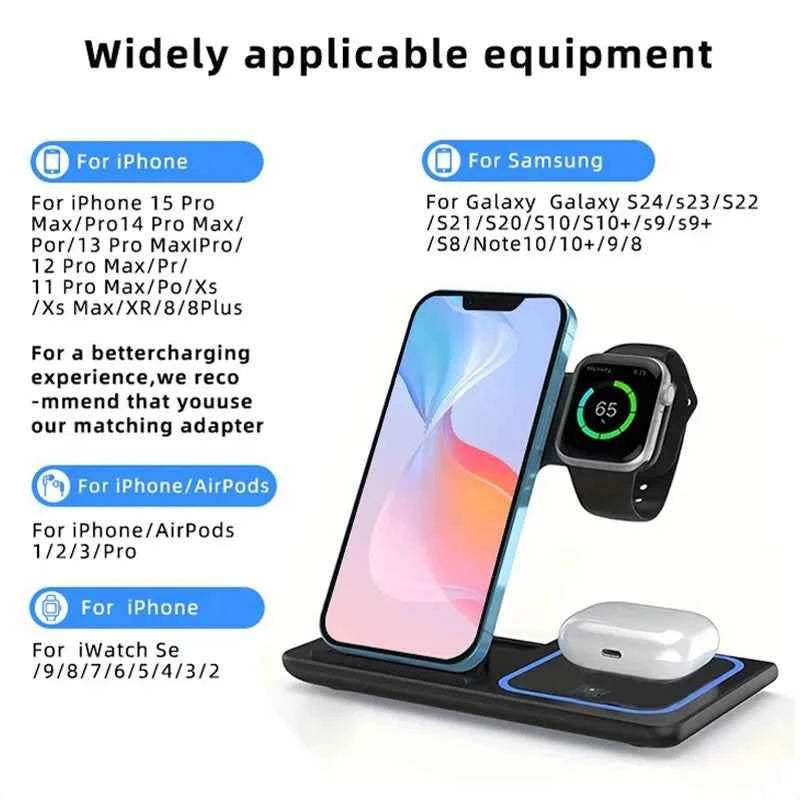 15W Foldable 3-in-1 Magnetic Wireless Charging Station for iPhone and Apple Watch