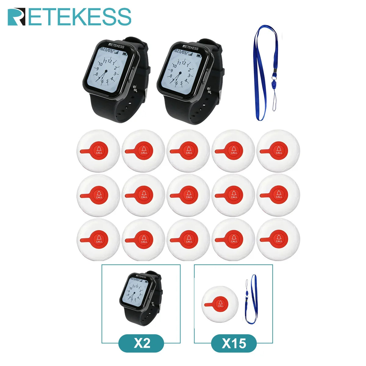 Retekess Caregiver Pager Wireless Calling System T114 Screen TD113 Watch Alert SOS Call Buttons for Clinic Hospital Nurses Home