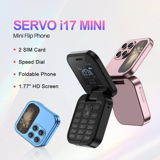 SERVO i17 Mini Flip Phone – 2G GSM, Dual SIM, 1.77" Screen, Magic Voice, Compact Foldable Design