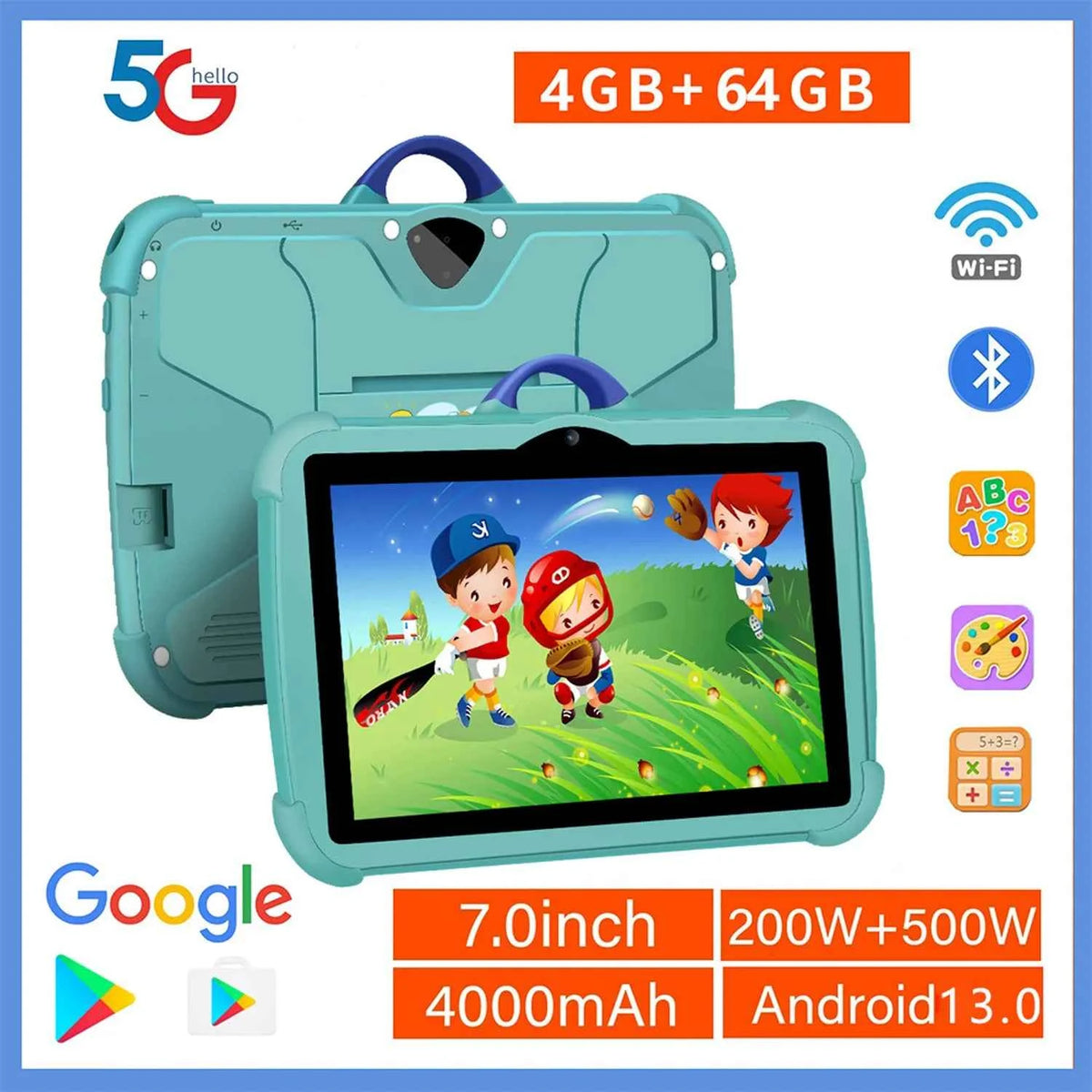 New 7 Inch Global Version 5G WiFi Kids Tablets Quad Core 4GB RAM 64GB ROM Educational Learning Tablet Pc Bluetooth 4000mAh