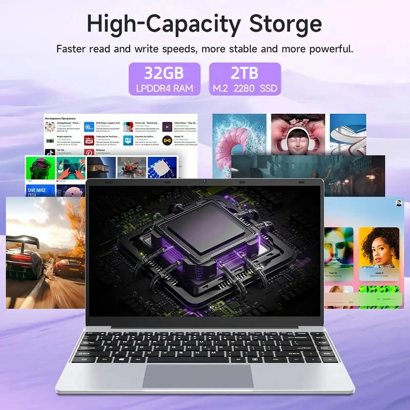 2026 Ultra-Thin 14.1" Gaming Laptop – Intel Core Processor, 32GB RAM, Up to 2TB SSD, Windows 11