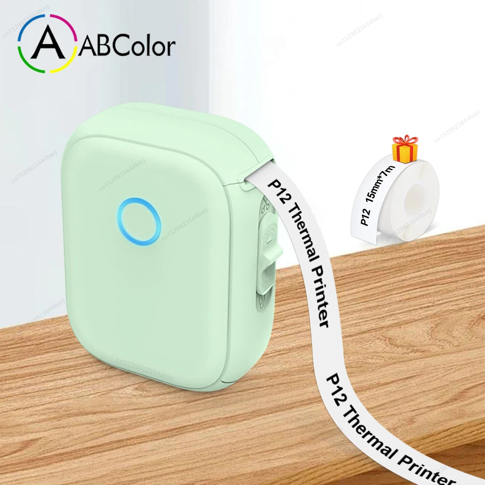 Thermal Label Printer P12 Mini Portable Label Maker Wireless Bluetooth Handheld Continuous Label Machine or 2PK P12 Label Paper