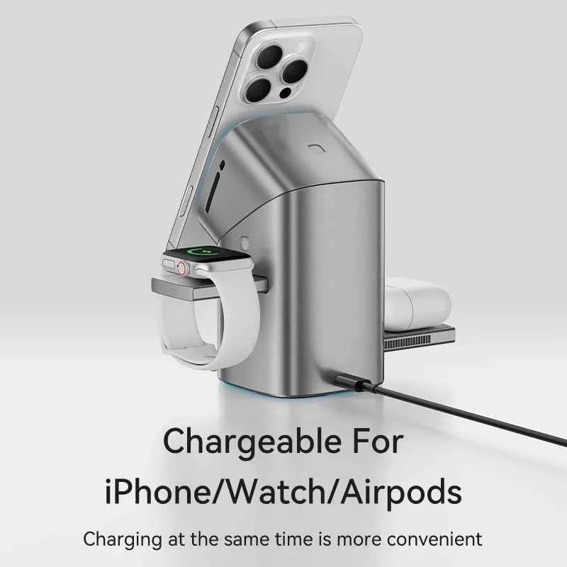 Qi2 15W 3-in-1 Magnetic Wireless Charging Station for iPhone, Apple Watch & AirPods