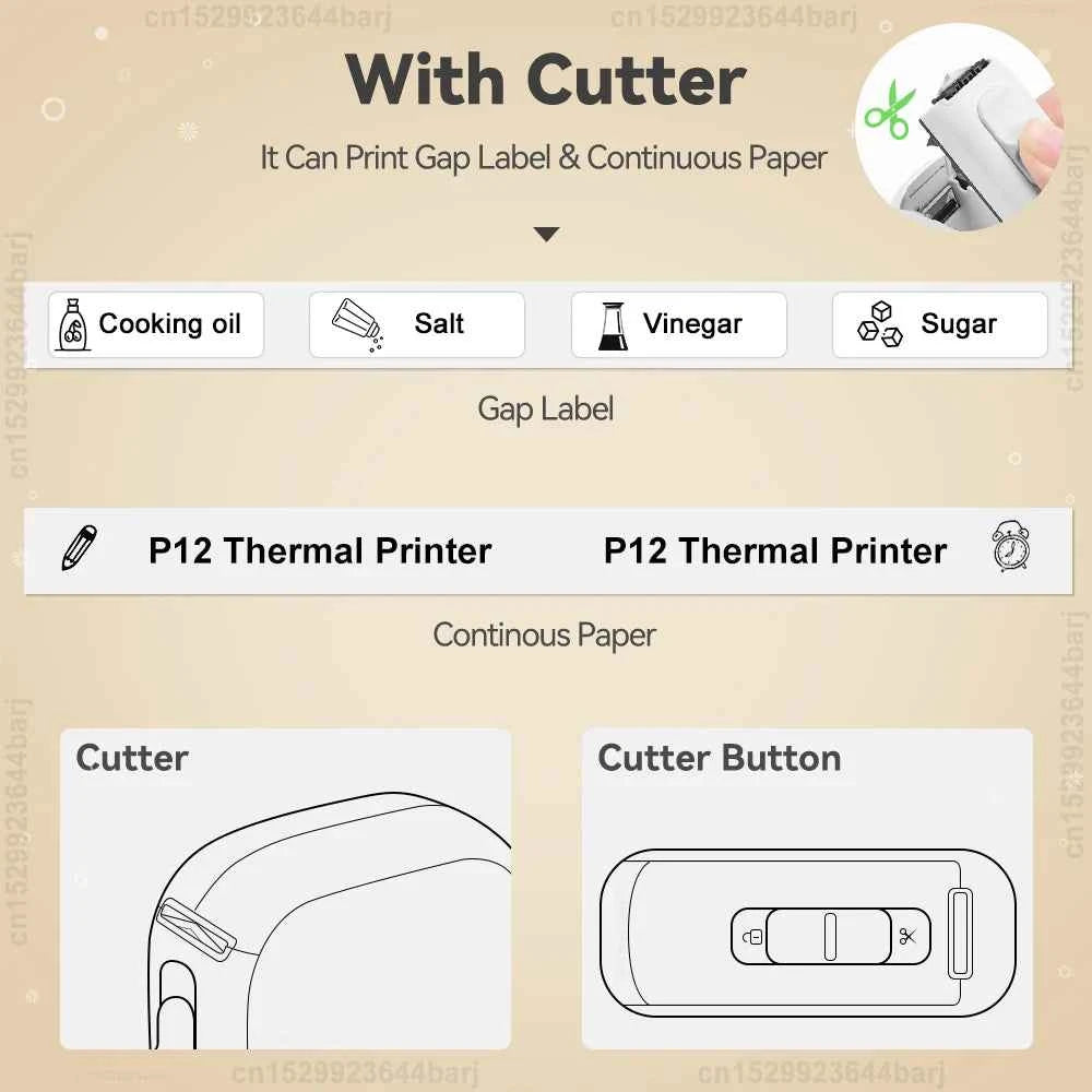 Thermal Label Printer P12 Mini Portable Label Maker Wireless Bluetooth Handheld Continuous Label Machine or 2PK P12 Label Paper