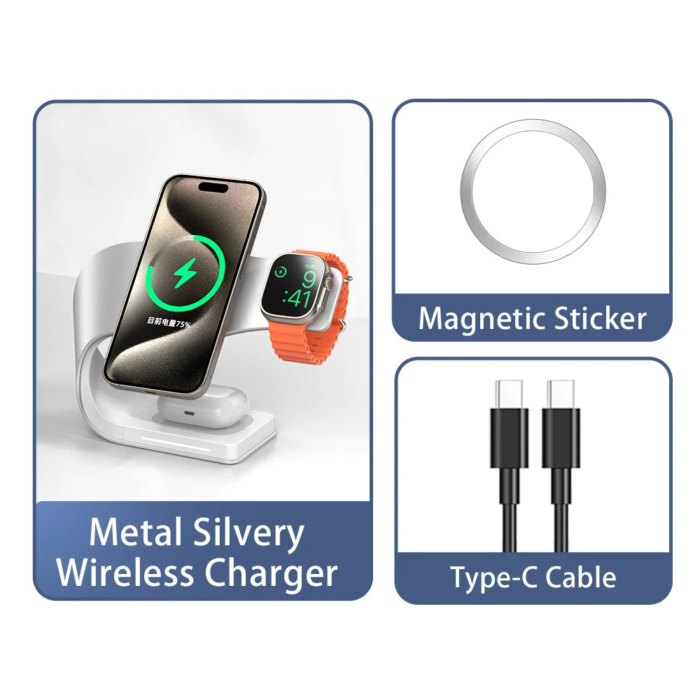 4-in-1 Magnetic 15W Wireless Fast Charging Station for iPhone, AirPods and Apple Watch