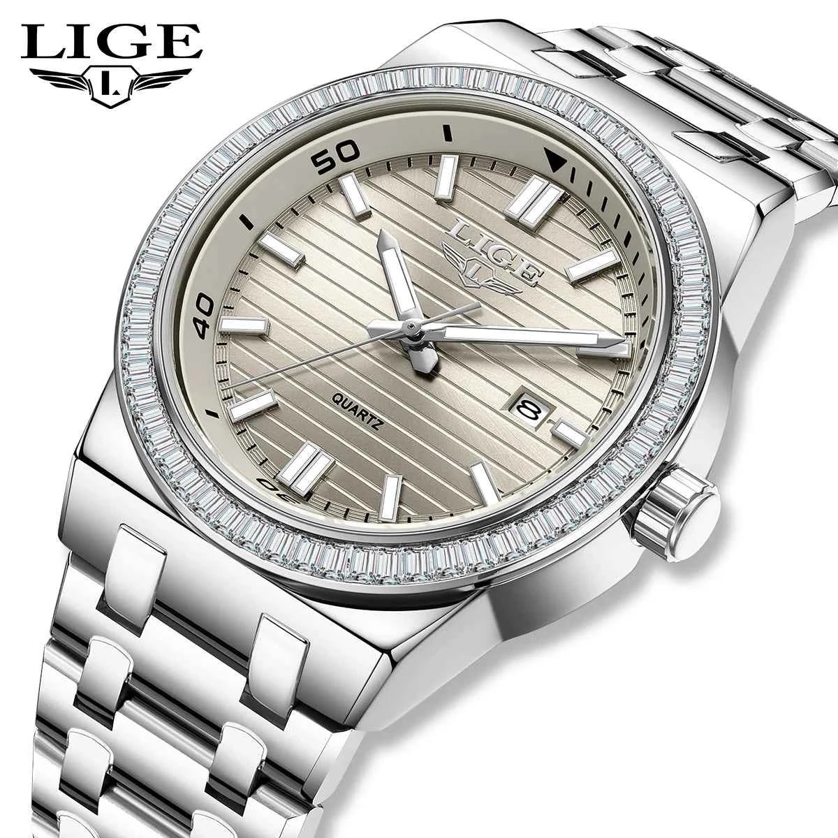 LIGE 2026 new simple men's watch fashion stainless steel Top luxury clock calendar luminous waterproof watches for men reloj+BOX