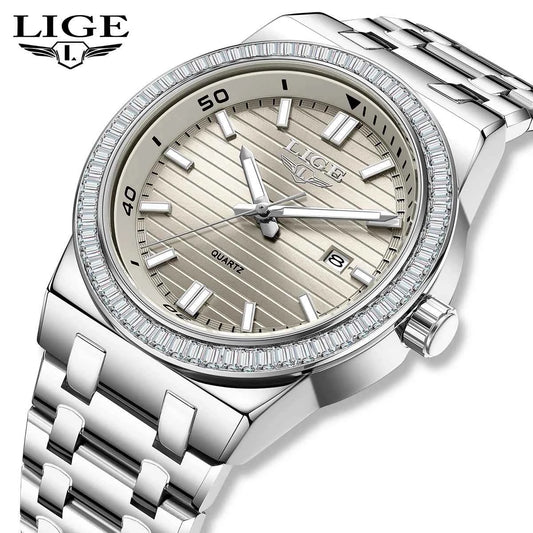 LIGE 2026 new simple men's watch fashion stainless steel Top luxury clock calendar luminous waterproof watches for men reloj+BOX