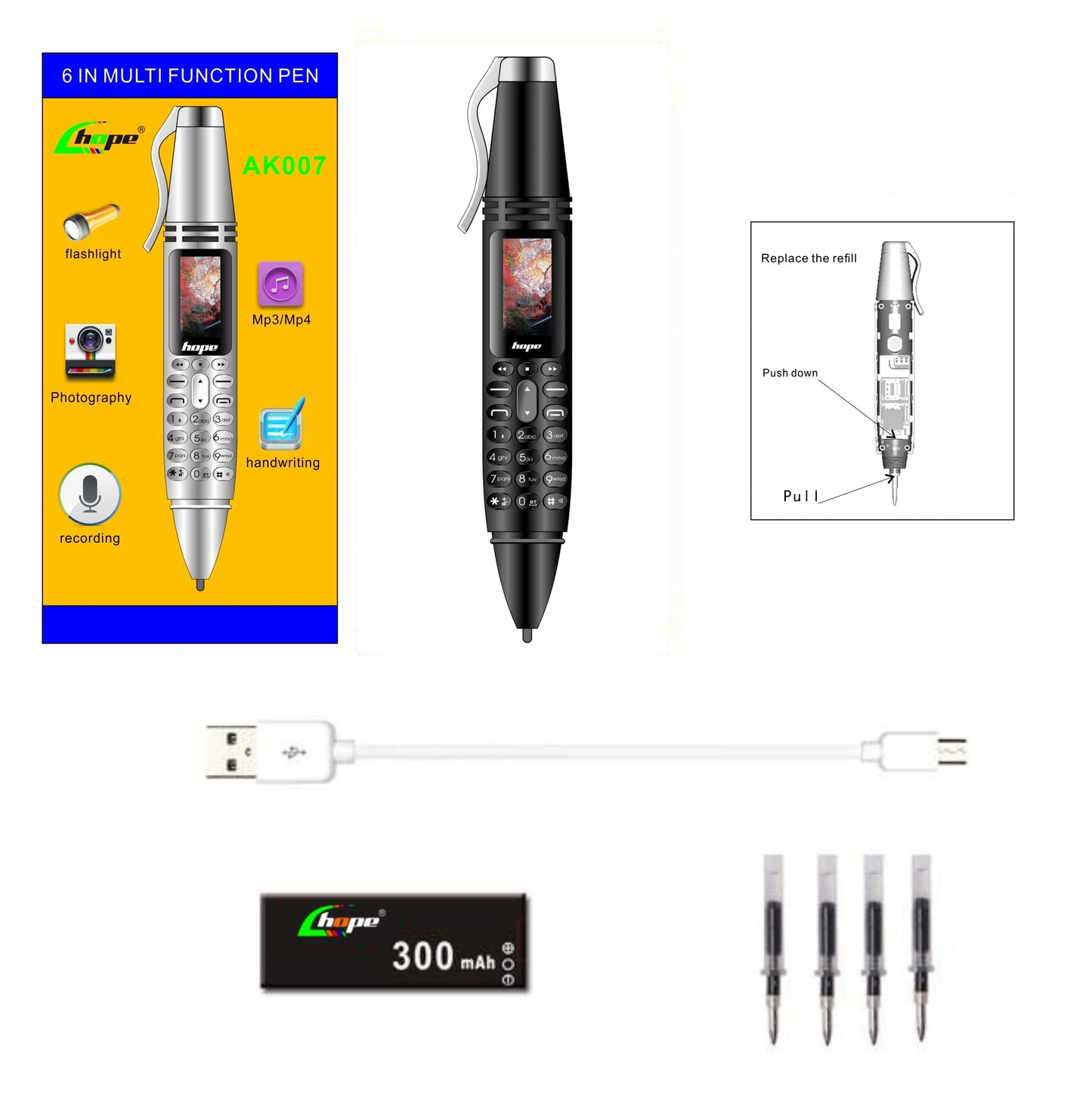 UNIWA AK007 Mini Pen Phone – 2G GSM, Dual SIM, 0.96" OLED, Bluetooth Dialer, FM Radio, Magic Voice