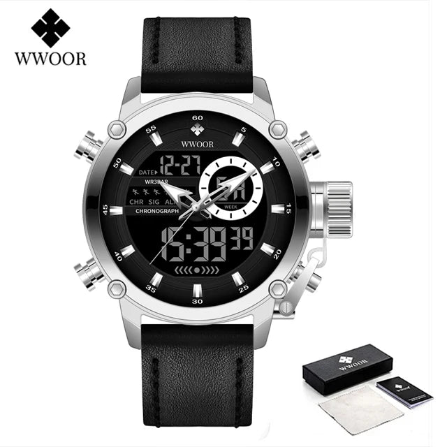 WWOOR Fashion Watches For Men Luxury Business Digital Wristwatch Military Sports Quartz Male Watch Waterproof Clock Montre Homme