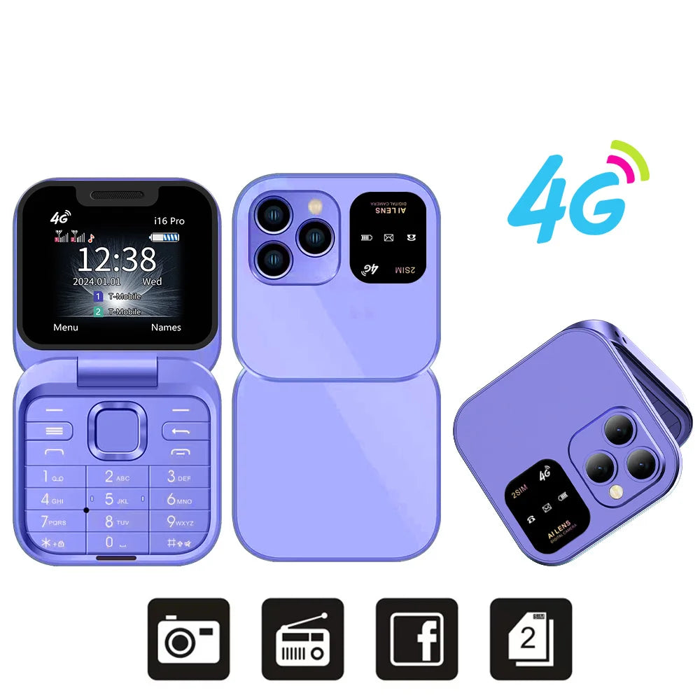 SERVO i16 Pro 4G Mini Flip Phone – Dual SIM, Call Recording, Speed Dial, FM Radio, Blacklist