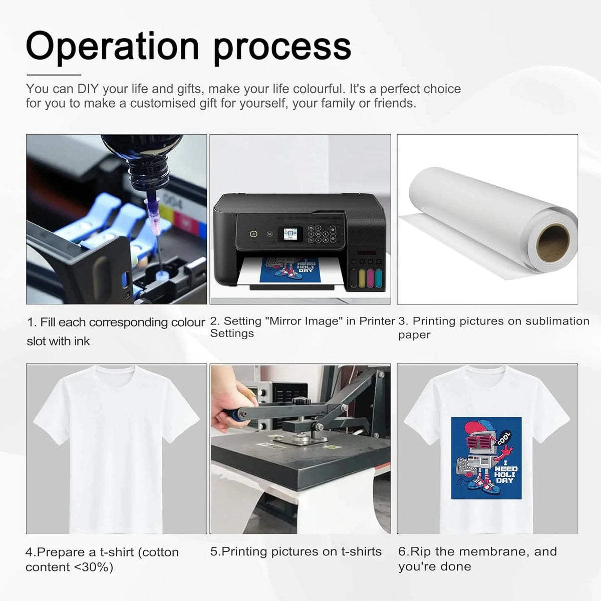 500ML Sublimation Ink DX5 TX800 I3200 I1600 L1800 1390 R1900 L800 XP600 L805 ET-15000 ET-8550 ET-8500 Heat Press Transfer Ink