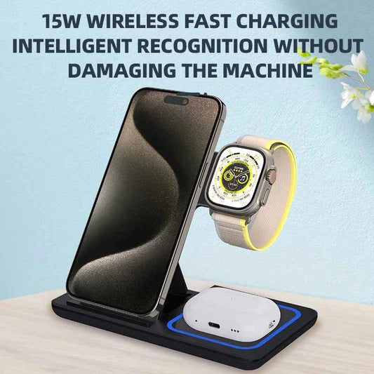 15W Foldable 3-in-1 Magnetic Wireless Charging Station for iPhone and Apple Watch