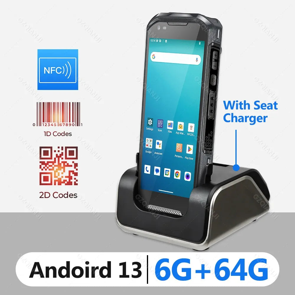 6G64G PDA Terminal Android 13 with NFC Bluetooth Wifi GPS Grip 2D Barcode Scanner Reader Data Collector Mobile Warehouse device