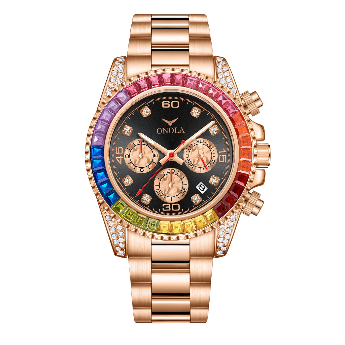TOP Business Gold Quartz Watch Men's ONOLA Colorful Diamond Stainless Steel with Waterproof Men Watch Clock