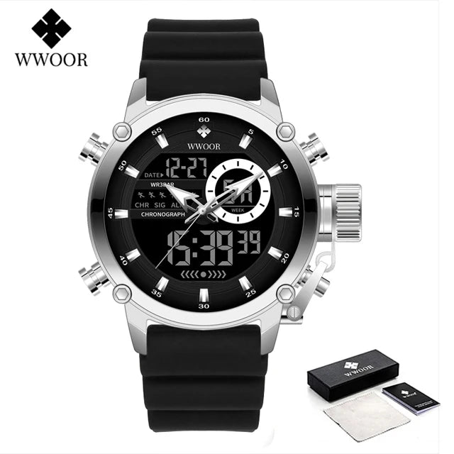 WWOOR Fashion Watches For Men Luxury Business Digital Wristwatch Military Sports Quartz Male Watch Waterproof Clock Montre Homme