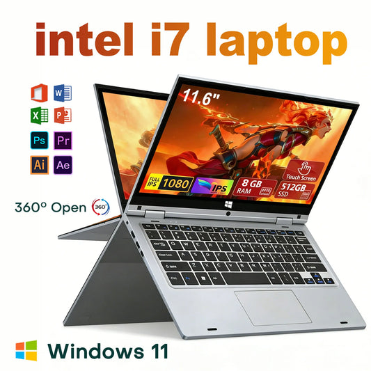 2-in-1 Touch Screen Laptop 11.6" – Intel i7-8500Y, 8GB RAM, 1TB SSD, 360° Flip, Windows 11, Tablet PC