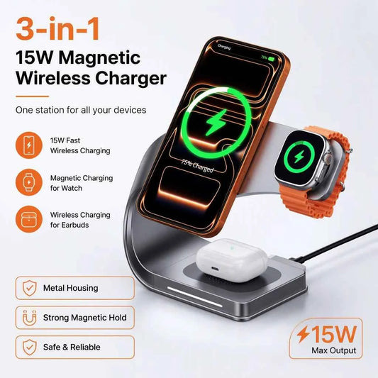 4-in-1 Magnetic 15W Wireless Fast Charging Station for iPhone, AirPods and Apple Watch