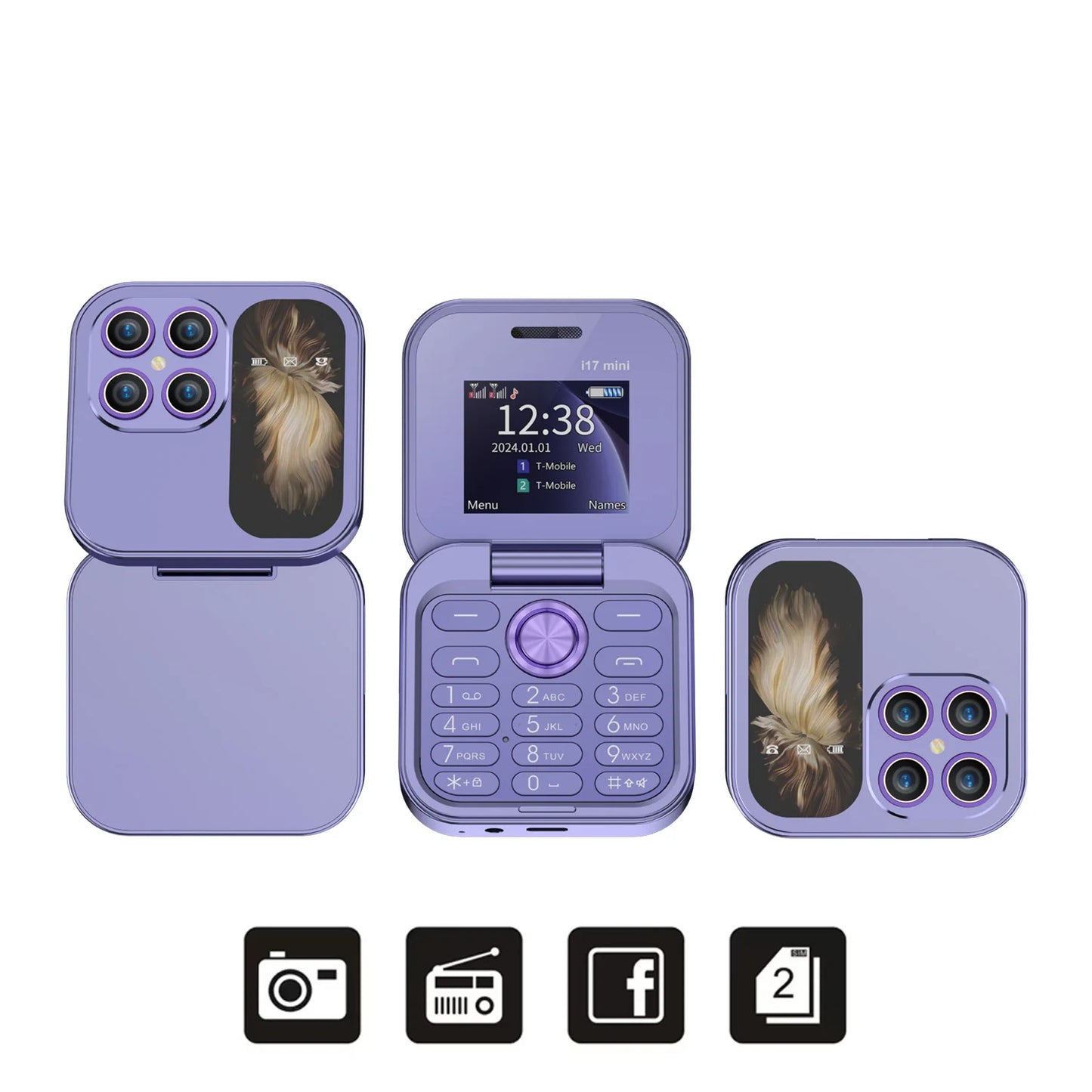 SERVO i17 Mini Flip Phone – 2G GSM, Dual SIM, 1.77" Screen, Magic Voice, Compact Foldable Design