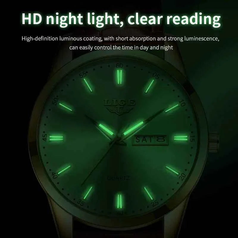 LIGE Fashion Watches Men Top Brand Luxury Quartz Watch Men Leather Strap Waterproof Business Casual Men Wristwatches Clock