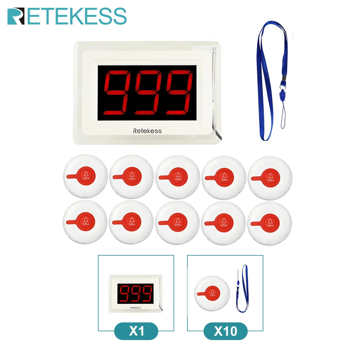 Retekess Caregiver Pager Wireless Calling System T114 Screen TD113 Watch Alert SOS Call Buttons for Clinic Hospital Nurses Home