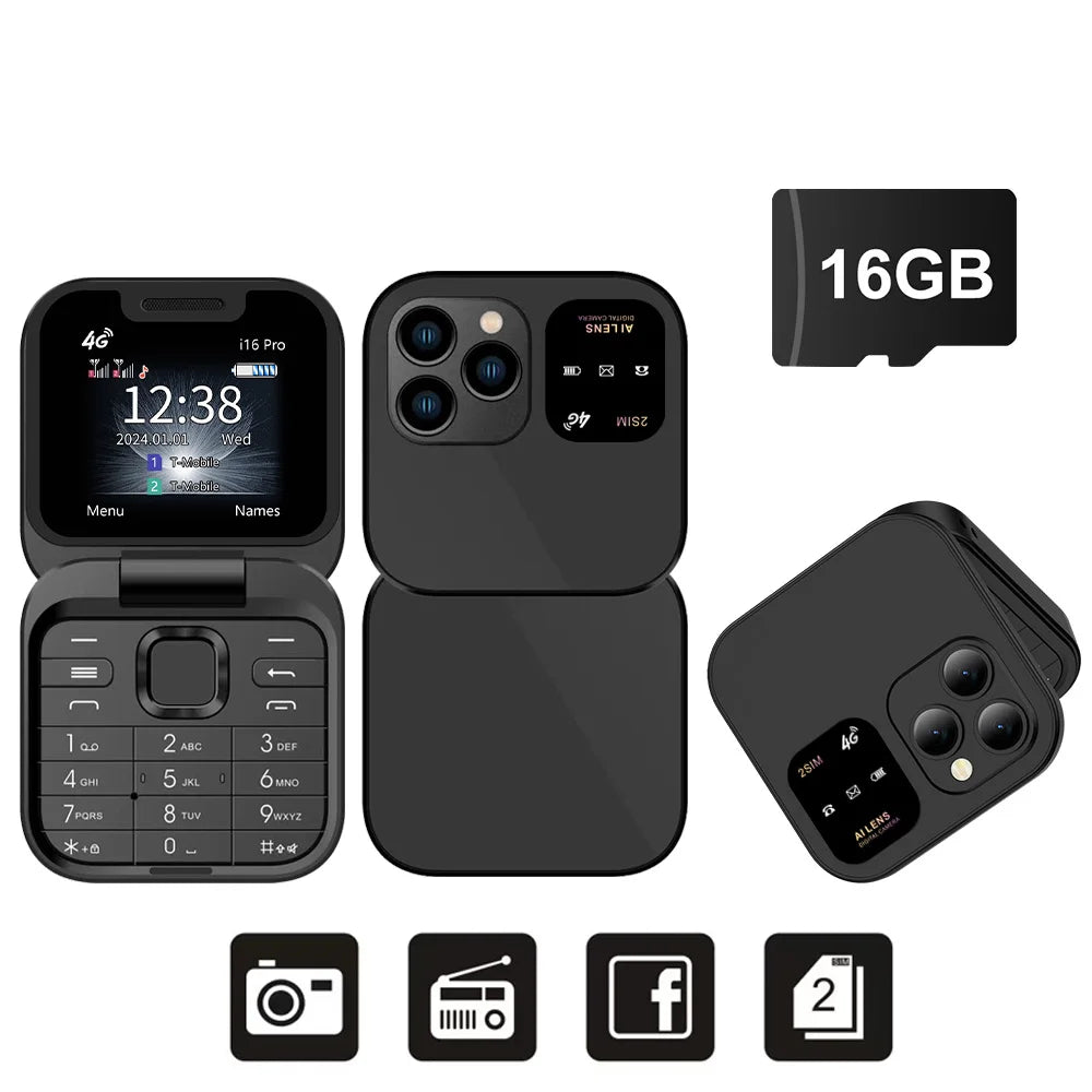 SERVO i16 Pro 4G Mini Flip Phone – Dual SIM, Call Recording, Speed Dial, FM Radio, Blacklist