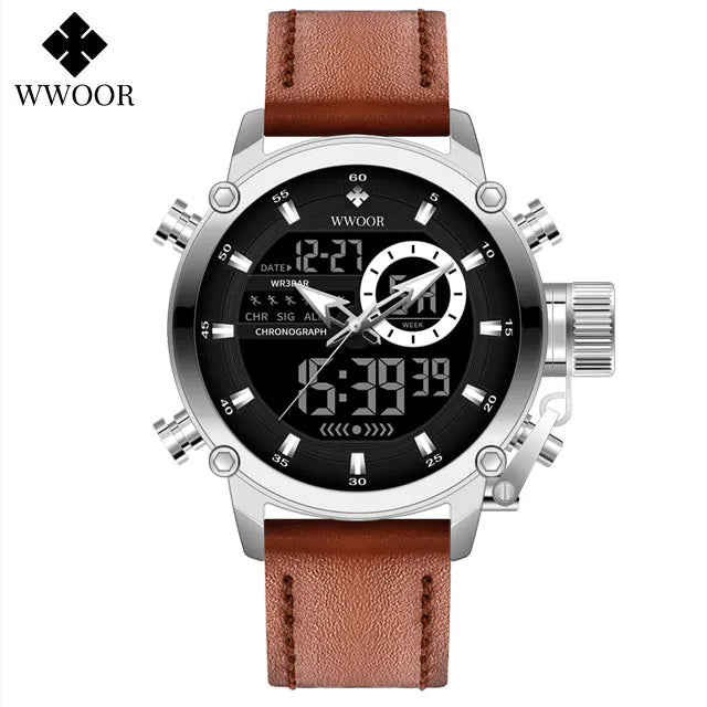WWOOR Fashion Watches For Men Luxury Business Digital Wristwatch Military Sports Quartz Male Watch Waterproof Clock Montre Homme