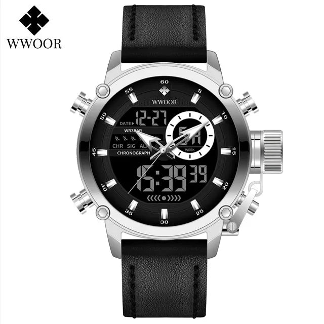 WWOOR Fashion Watches For Men Luxury Business Digital Wristwatch Military Sports Quartz Male Watch Waterproof Clock Montre Homme